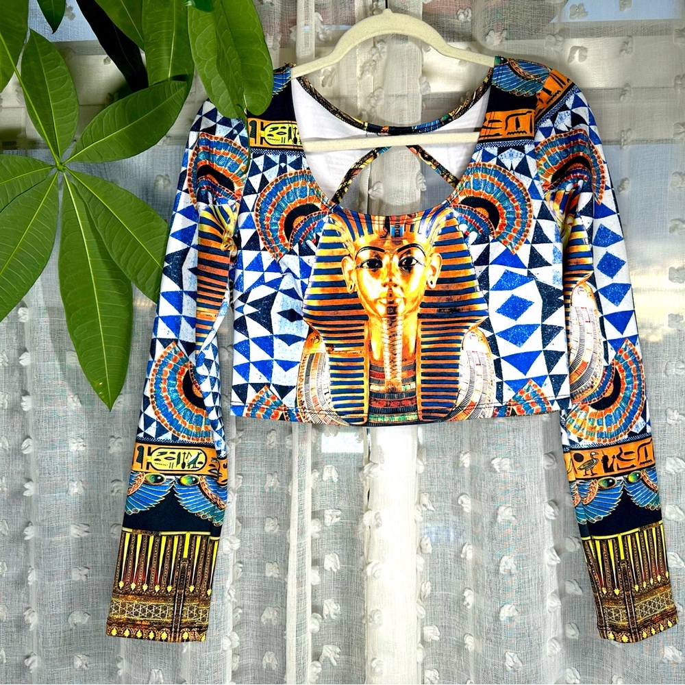 Egyptian printed crop top, Size XL, NWOT, Bellydancing top. Festival Top!